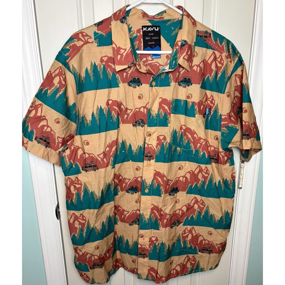 KAVU Men's Button Up Shirt New With Tags Mountain Camper Outdoor Print NWT 2XL